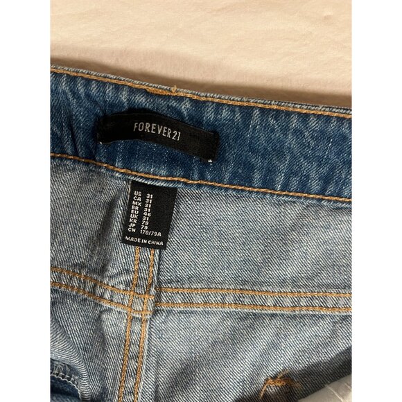 Forever 21 Womens Distressed Boyfriend Jeans Size 31 Rolled Cuffs Medium Wash - Picture 5 of 6